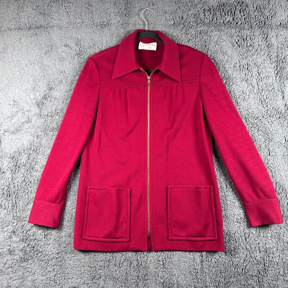 VTG Kimberly 100% Virgin Wool Jacket Red Zip Front Women's Sz 12‎ Medium Pockets